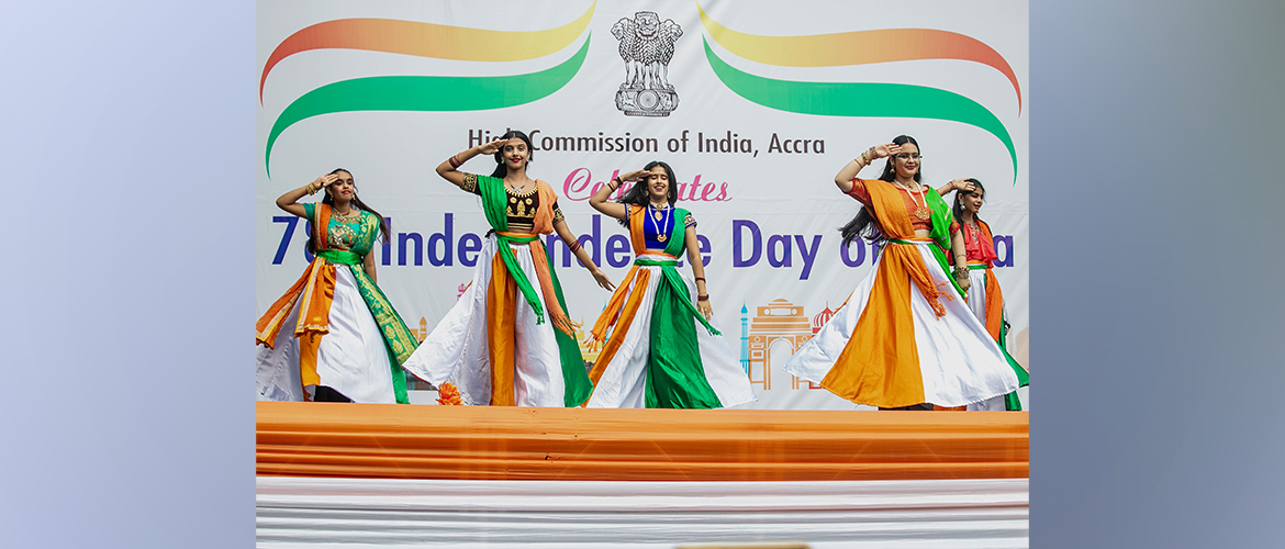  Dance performance by students from DPS International School during the 78th Independence
Day and flag hoisting ceremony| 15 August, 2024; India House, Accra.